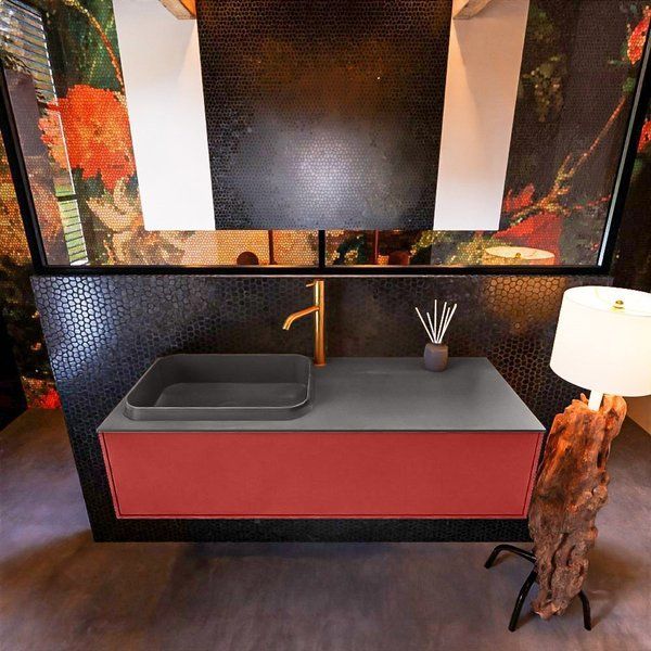 Mondiaz ERIN 120cm badmeubelset onderkast Fire met 1 lade + Wastafel RIDGE links Dark grey