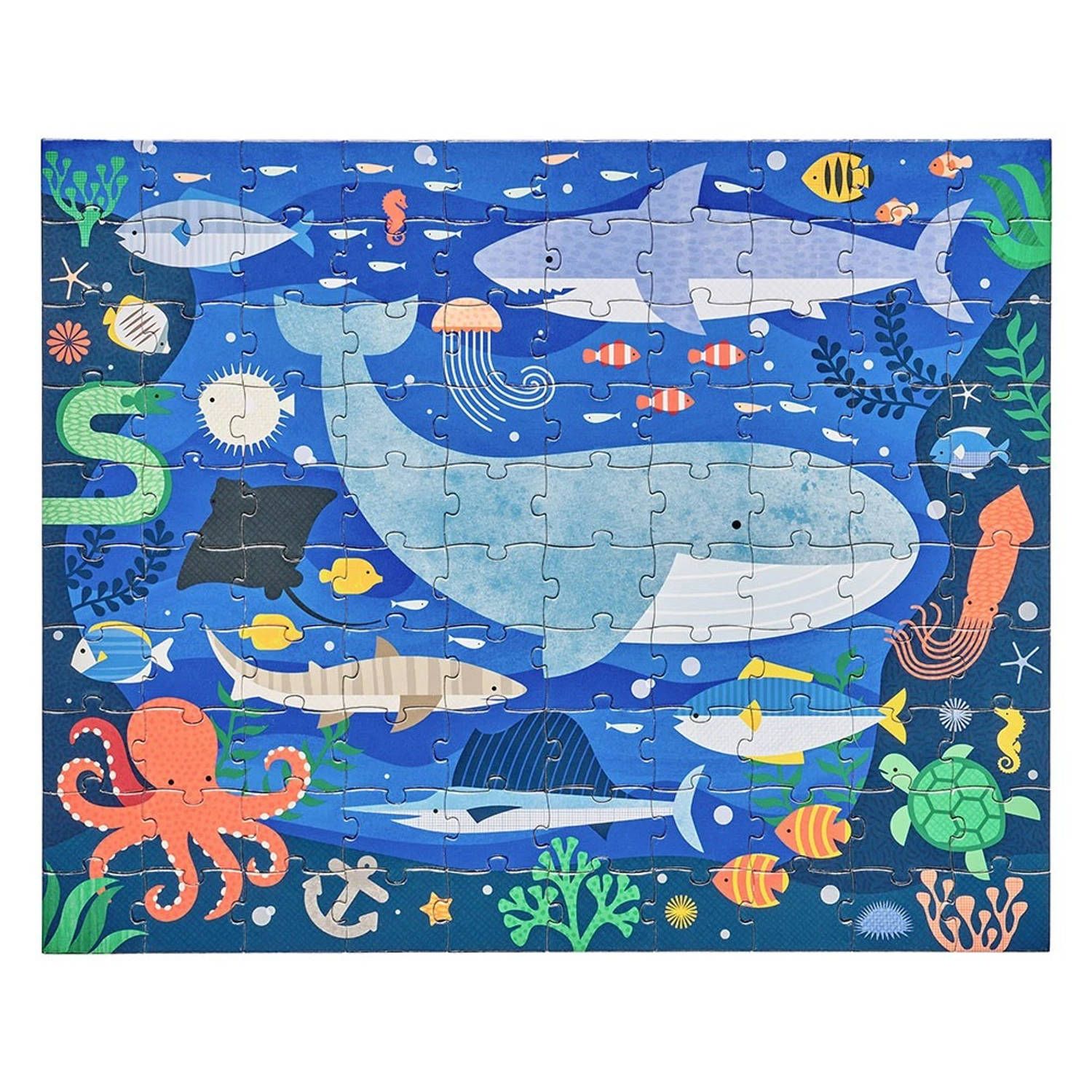 Petit Collage Puzzel Tweezijdig Onderwaterwereld 100 Stukjes - Blauw