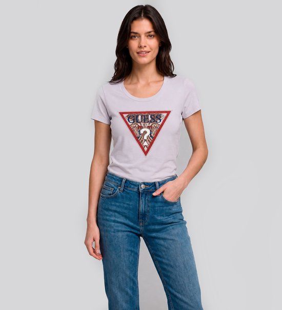 Guess T-shirt Driehoek Paisley Korte Mouw Wit XS