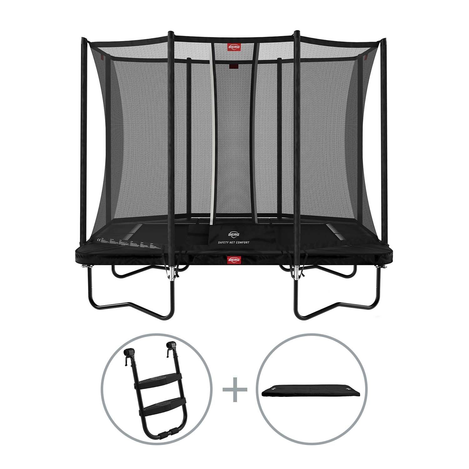 Berg Favorit rechthoekige trampoline op poten 330cm met veiligheidsnet Comfort zwart incl. ladder en afdekhoes