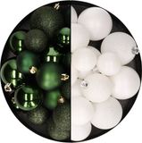 Decoris Kaemingk B.V. Kerstballen 60x stuks - mix donkergroen/wit - 4-5-6 cm - kunststof - kerstversiering