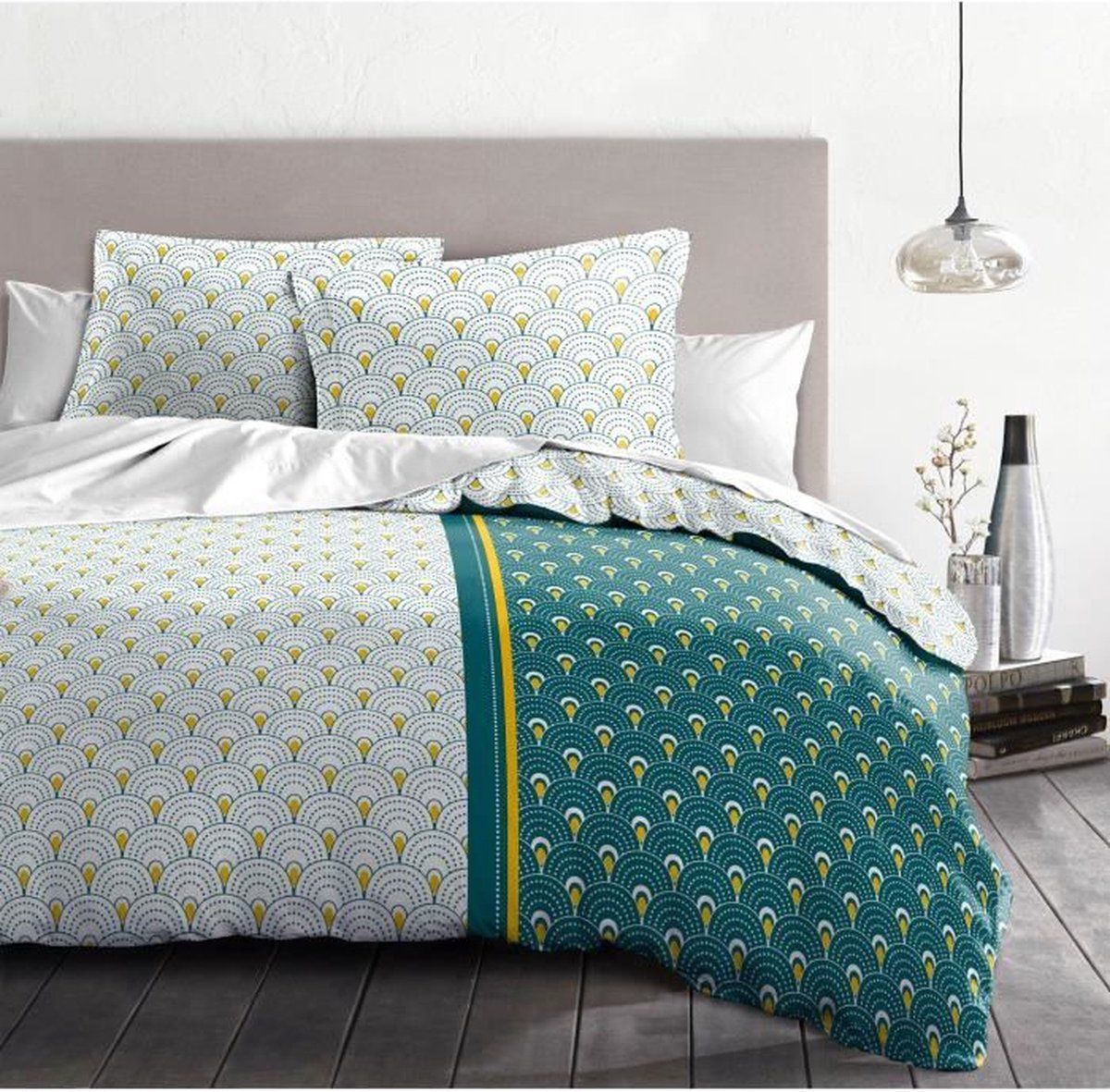Home Linge Passion Dekbedovertrek Rainbow - 220x240 cm - Blauwgroen, curry en wit