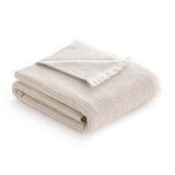 Todocama - Extra zachte katoenen deken met GOFRE-design, multifunctionele sprei voor bank, bed, decoratieve overtrek en halsdoek (zandbeige, 230 x 240 cm)