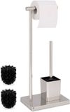 Merkloos Relaxdays Toiletrolhouder staand met wc-borstel en houder - RVS - Zilver