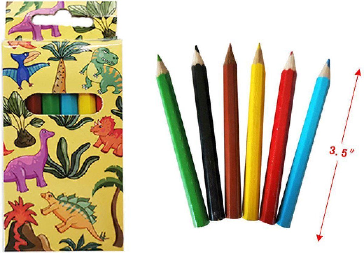 LG-IMPORTS Kleurpotloden - potloodjes - potloden Dino - Dinosaurus 9 Cm Hout 6-delig uitdeelcadeautje