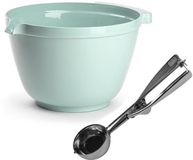 Plasticforte Oliebollen bakken set - Beslagkom van 4 liter - groen - kunststof - met ijsbollen lepel van 23 cm
