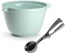 Plasticforte Oliebollen bakken set - Beslagkom van 4 liter - groen - kunststof - met ijsbollen lepel van 23 cm