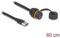 Delock USB 5 Gbps Cable USB Type-A male to USB Type-A female for installation with M20 thread and protective cap IP68 dust and waterproof 60 cm black