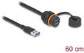 Delock USB 5 Gbps Cable USB Type-A male to USB Type-A female for installation with M20 thread and protective cap IP68 dust and waterproof 60 cm black