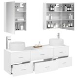 vidaXL - Badkamermeubel - Set - 5 - st - Wit - Bewerkt - hout - en - glas