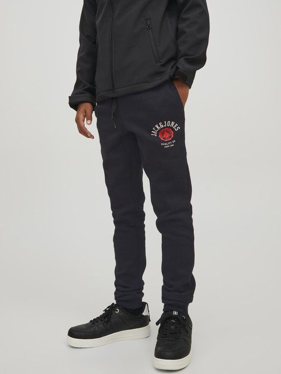 JACK & JONES JUNIOR JPSTLOGO Sweat Pant - Boys - Size 140 - Black/Oatmeal/Truered