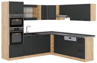 Vicco Hoekkeuken R-Line, Antraciet landhuis/Goudkleurig Eiken, 247 x 237 cm, WB Antraciet