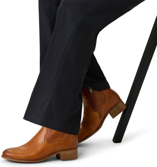 Manfield - Dames - Cognac leren enkellaarsjes - Maat 41