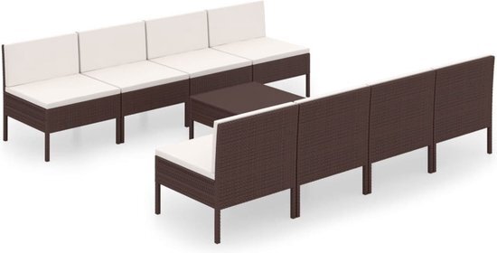 vidaXL 9-delige Loungeset met kussens poly rattan bruin