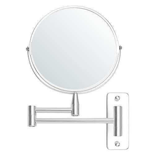 BELLE VOUS Chrome Muur Monteerbare Uitrekbare 360° Swivel Spiegel – 5x Versterking – 22 x 20,7 cm – Dubbelzijdig Roterend Roestvrij Stalen Badkamer Schoonheids Spiegel Voor Make-up & Scheren