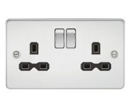 Knightsbridge FPR9000PC platte plaat DP geschakeld stopcontact, gepolijst chroom met zwart inzetstuk, 13 A, 2G