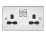 Knightsbridge FPR9000PC platte plaat DP geschakeld stopcontact, gepolijst chroom met zwart inzetstuk, 13 A, 2G