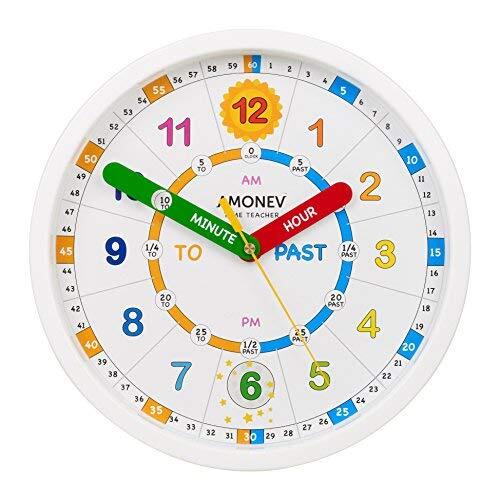 Amonev Time Teacher Scope Wandklok voor kinderen, gemakkelijk te lezen wijzerplaat met stille tikken. leer kinderen hoe ze de tijd moeten lezen en vertellen met deze analoge klok.