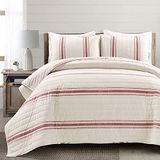 Lush Decor Boerderij Streep 3 Stuk Quilt Set, Rood, Koning