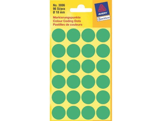 Avery Etiket 3006 rond 18mm groen 96stuks