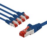 goobay 65966 CAT6 netwerkkabel set van 5 / patchkabel afgeschermd S/FTP/CU ethernetkabel, PiMF, LSZH/Cat 6-kabel met 10 Gbits/blauw/5x 1m