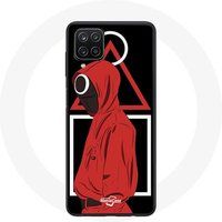 Maniacase Hoesje voor Samsung Galaxy A12 Inktvis Spellogo symbolen driehoek vierkant cirkel Zwarte achtergrond