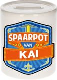 Bellatio Decorations Kinder spaarpot met naam - Kai - keramiek - met dop - wit
