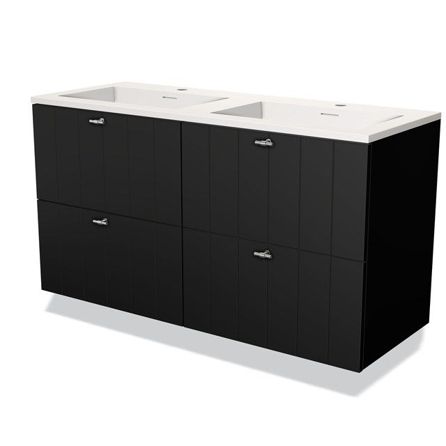 Maxaro Badkamermeubel 120cm Modulo Mat Zwart 4 Lades Lamel Wastafel Solid Surface