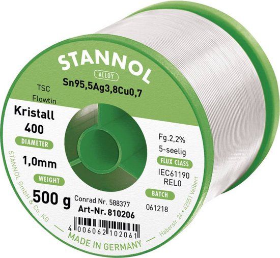 Stannol Ecology TS Soldeertin, loodvrij Spoel Sn95,5Ag3,8Cu0,7 REL0 500 g 1 mm