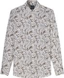 OLYMP Level 5 body fit overhemd - popeline - wit met beige en bruin dessin - Strijkvriendelijk - Boordmaat: 39 (EU maat: M)