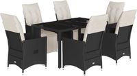 vidaXL 7-delige Tuinset met Kussens, Zwart, Polyrattan