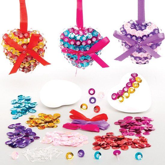 Baker Ross Hartvormige Decoraties met Pailletten - Kids Knutselspullen voor Valentijnsdag (3 stuks)