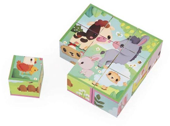 Janod Kartonnen puzzel Boerderij dier kubussen