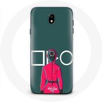 Maniacase Hoesje voor Samsung Galaxy j7 2017 Inktvis spel rode soldaat met masker cirkel groene achtergrond