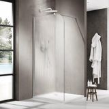 FortiFura Galeria Inloopdouche - 140x200cm - Afgeronde Glaswand - Links - Ribbel Glas - Wandarm - Mat Wit
