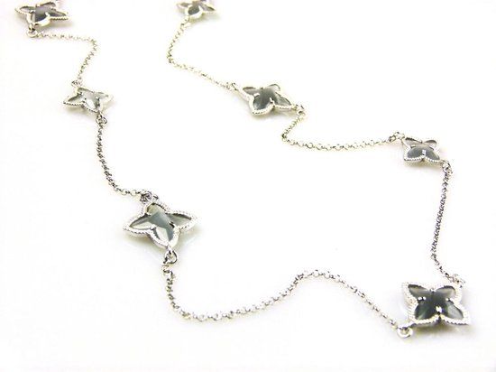 Zilveren collier met grijze ster motieven - 90 cm
