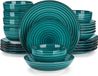 Bol 24-delig dubbelzijdig handbeschilderd aardewerk tafelservies - 6 personnes - set de vaisselle vert