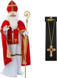 Chaks Sarl kostuum de Sinterklaas - inclusief kruis ketting met rode steen