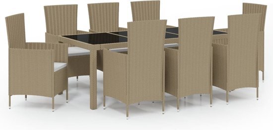 vidaXL 9-delige Tuinset met kussens poly rattan beige