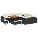 vidaXL Tuinbank Set 13-delig Zwart Polyrotan