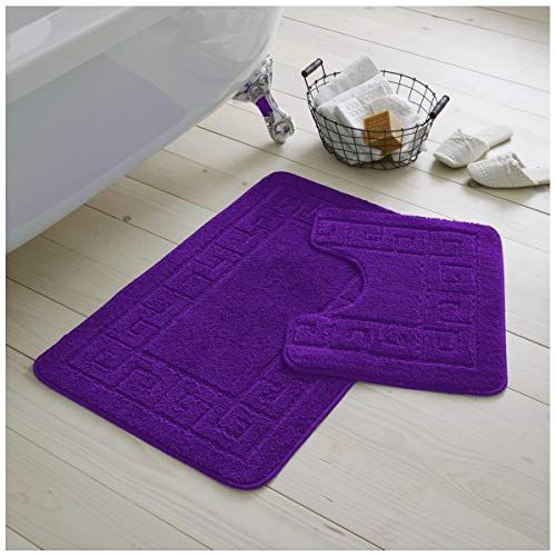 Gaveno Cavailia Ultra Pluche 2-delige Griekse Badmat Antislip Voetstuk Set, Paars