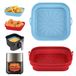 Alyvisun Air Fryer Siliconen Pot, 2 Stuks Airfryer Pan Liners Herbruikbare Heteluchtfriteuse Mand Vierkant Opvouwbare Tray Rack Accessoires Basket voor Magnetron, Oven (Rood+Hemelsblauw)