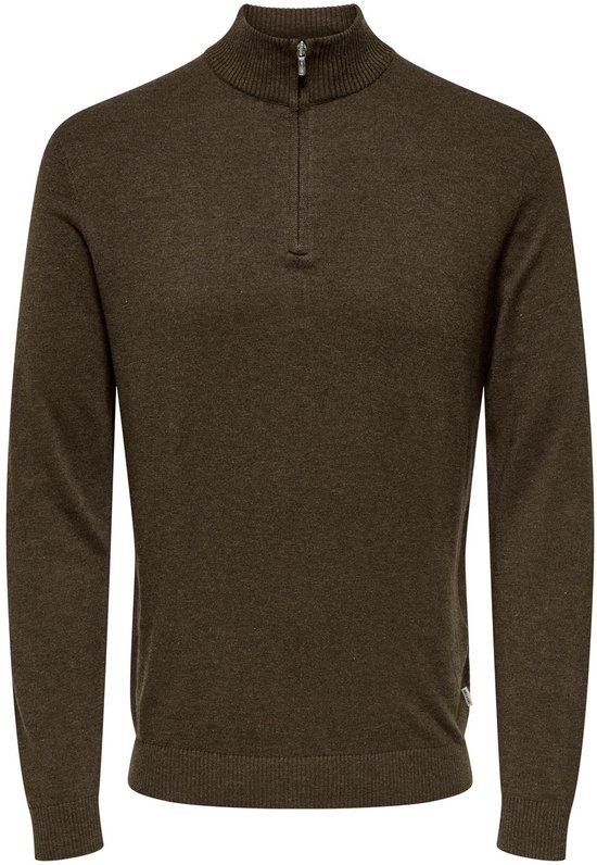 ONLY&SONS ONSLOUI REG 12 MEL HALF ZIP KNIT NOOS Heren Gebreide truien XS Katoen/Viscose/Polyamide Coffee Bean