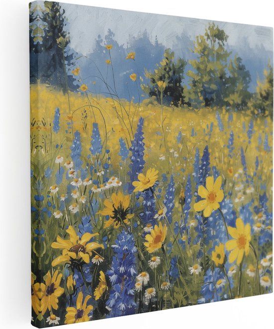 Artaza Canvas Schilderij Wilde Bloemen in een Veld - 90x90 - Foto Op Canvas