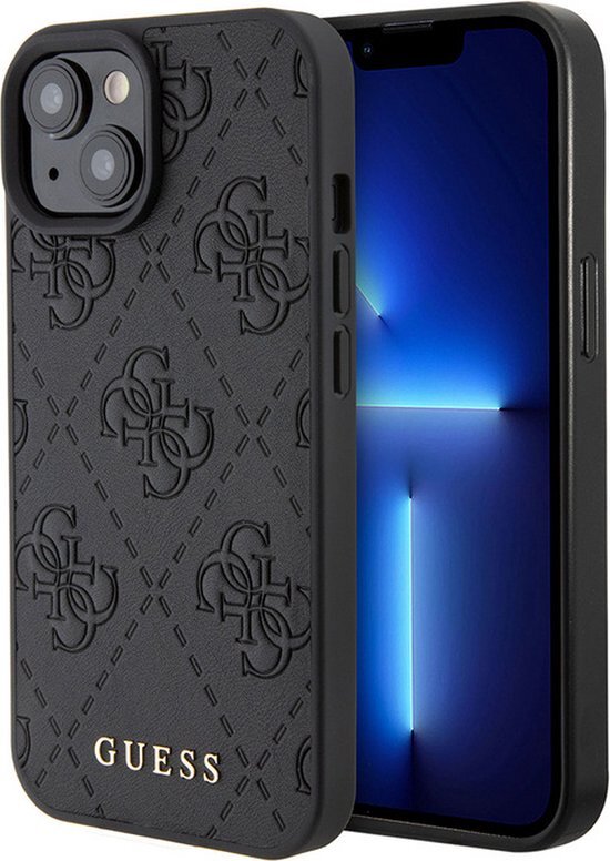 Guess 4G Stamped Back Case - Geschikt voor Apple iPhone 15 (6.1") - Zwart