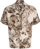 JACK&JONES JJEJEFF RESORT AOP SHIRT S/S LN Heren Overhemd M Gebloemd Viscose Linnen Loose Fit Casual Korte Mouw Klassieke Kraag Knopen Antraciet/Stone Grey/Lichtgrijs