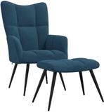 vidaXL Relaxstoel met voetenbank fluweel blauw