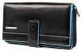 PIQUADRO Leren Portemonnee Blue Square Large Purse RFID Nero Zwart Blauw