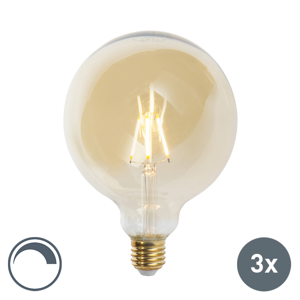 LUEDD Set van 3 E27 dimbare LED filament lampen G125 goldline 2200K