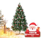 QEENTOE 180 cm kunstkerstboom, wit met sneeuw en kegeltjes
